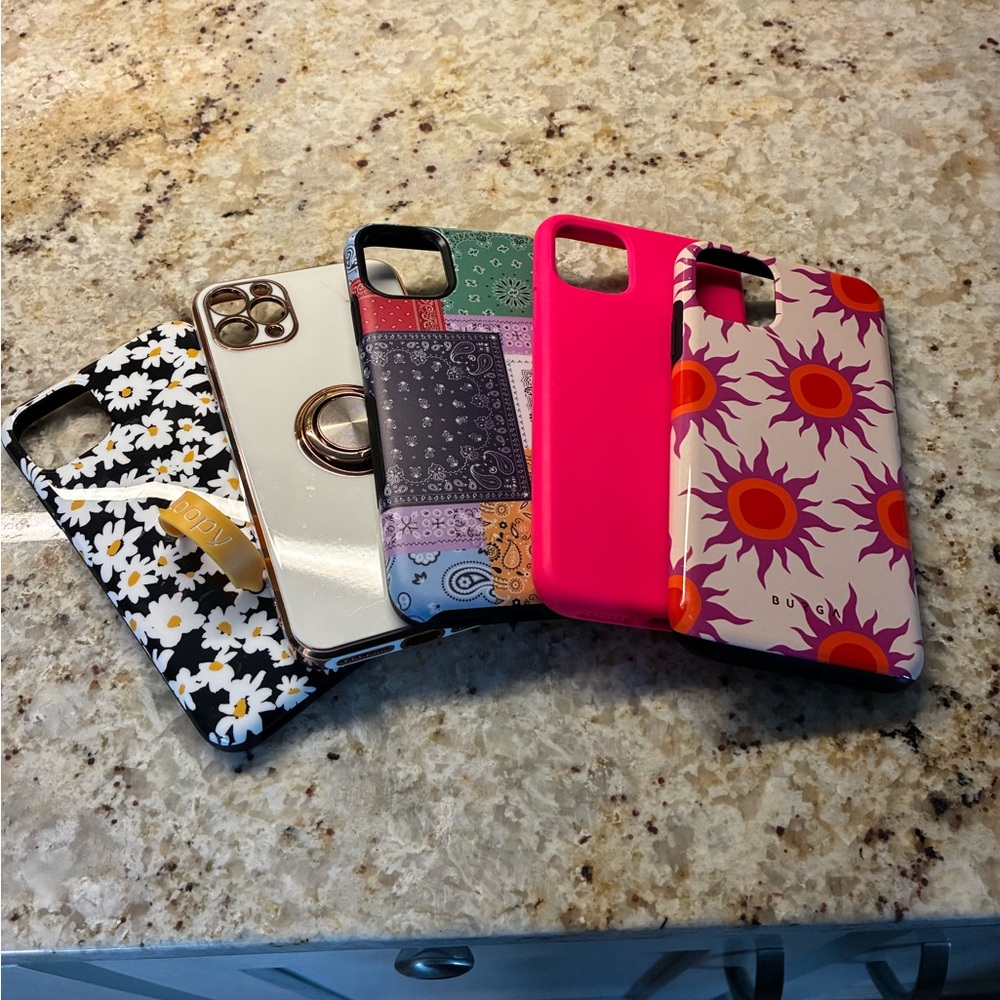 Stylish Phone Case Set - Floral, Patchwork, Pink, Sunburst Designs